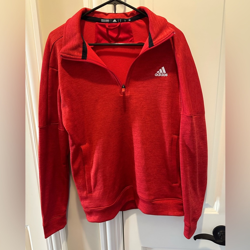 Men’s Adidas Quarter Zip Red Aeroready Long Sleeve Top - Medium